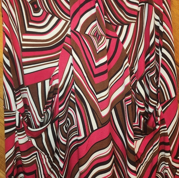 Bisou Bisou Michelle Bohbot red brown and white geometric dress size 10 - Picture 5 of 10